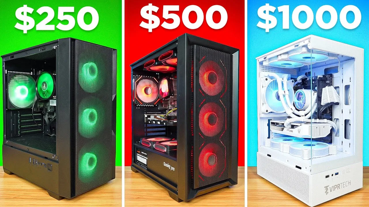 Three computer builds arranged by budget tier.