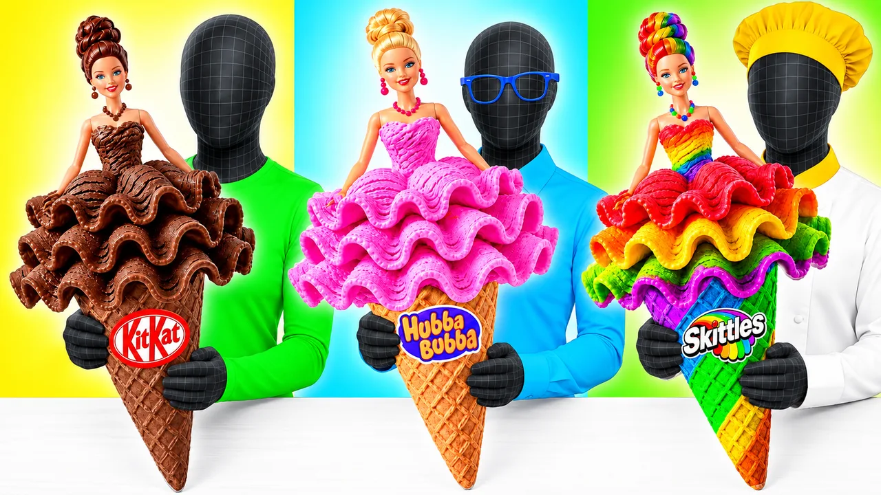 Three colorful desserts and their makers form a three-way comparison.