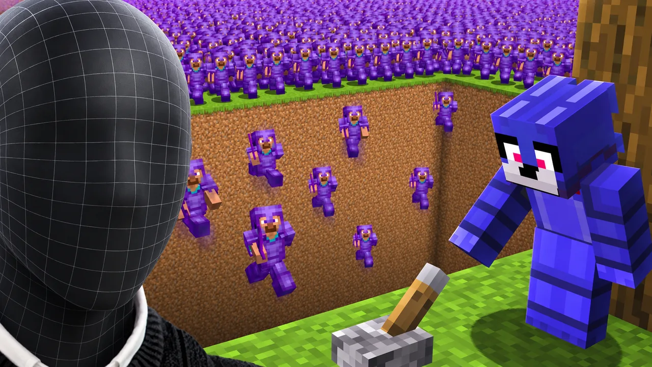 A creator reaction accompanies a one-against-many game scene.