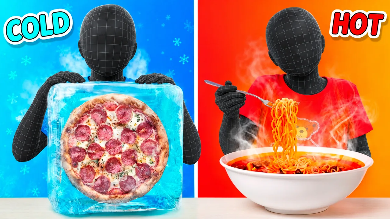 Red and blue halves emphasize opposing temperatures.