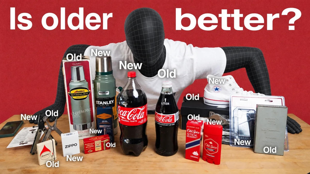 A product collage presents old and new versions side by side.