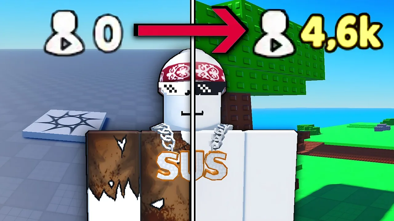 A game progression scene contrasts an early stage with later growth.