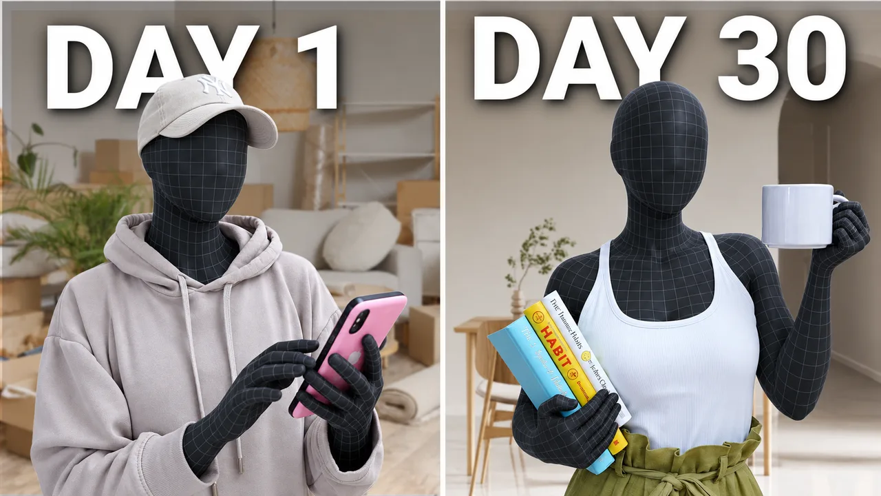A phone-focused first day contrasts with books and a calm daily routine.